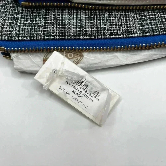 NEW FOSSIL 3 PC IVY TRIPLE BLACK+GRAY CANVAS ZIP‎ CLUTCH,WRISTLET,BAG,PURSE BLUE - Picture 4 of 8